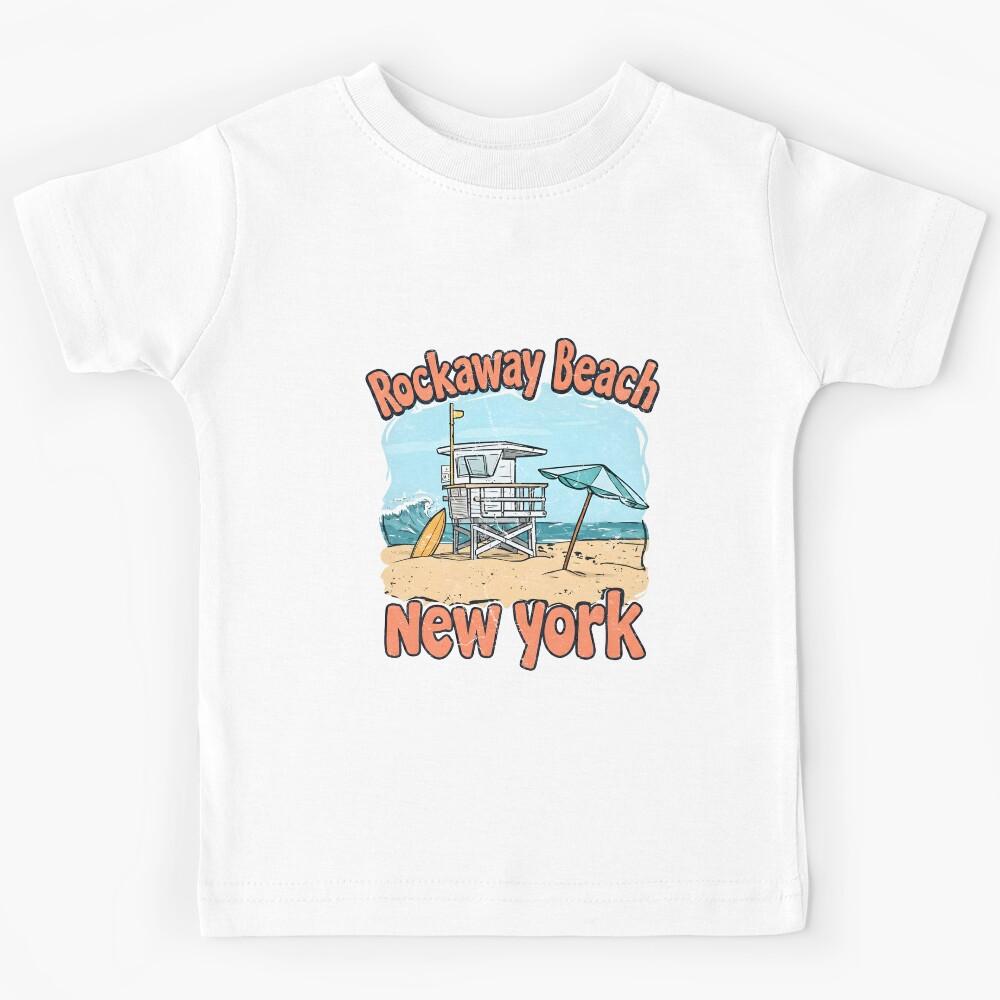 Rockaway Beach New York Cute Retro Surfing Pastel Waves Kids T-Shirt 130