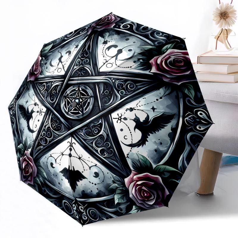 Magic Pentagram Compact Travel Automatic Umbrella Compact 8-Rib Lightweight Compact Design Travel Essential Compact Folding Umbrella