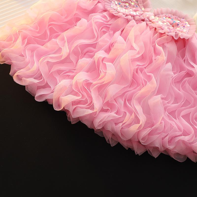Girls Faux Two Piece Long Sleeve Dress Spring Autumn Summer Versatile Princess Skirt For Little Kids Sweet