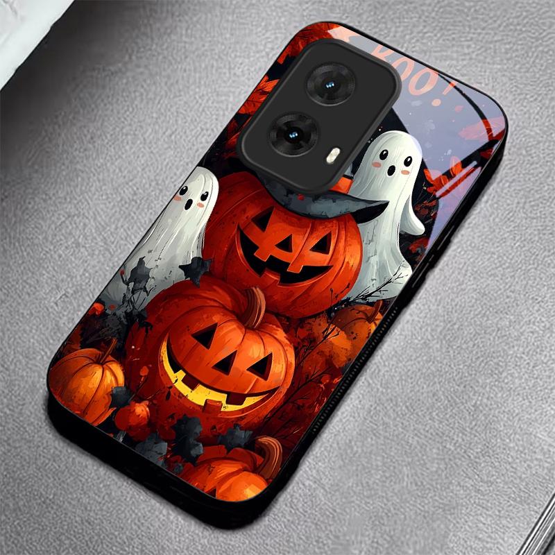 Halloween Boo Vibe Black Glass Phone Case For Motorola Moto G14 G22 G24Power G24 G34 G35 G45 G54 55 G75 G84 G85 Hard Back Cover