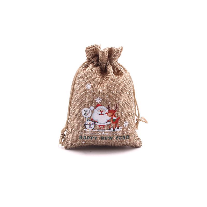 Jute-Style Christmas Gift Bag with Drawstring Closure - Small Candy & Apple Storage