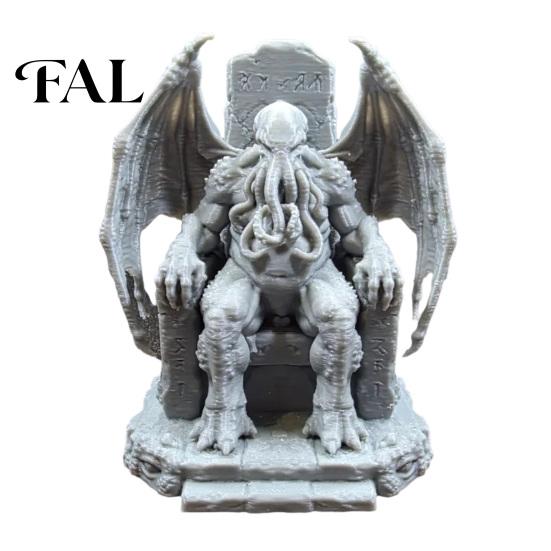 Lovecraftian Schreibtischdeko 3D-gedruckter Thron Cthulhu-Statue, Gotische Harzfigur für Regal & Dark Fantasy Raumdekor, Tentakelmonster-Figur,