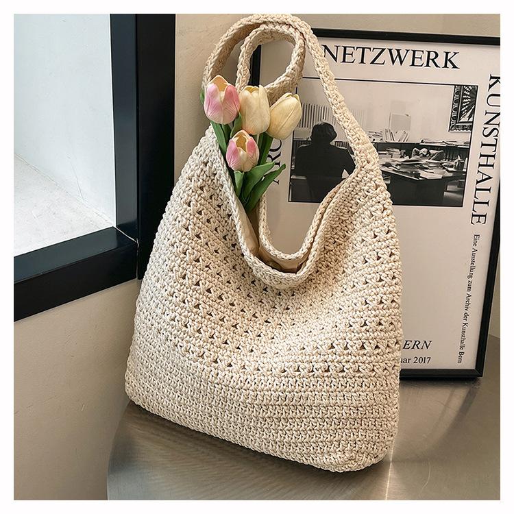 New Niche Cotton Thread Women's Woven Messenger Bag Large Capacity Shoulder Tote Bag