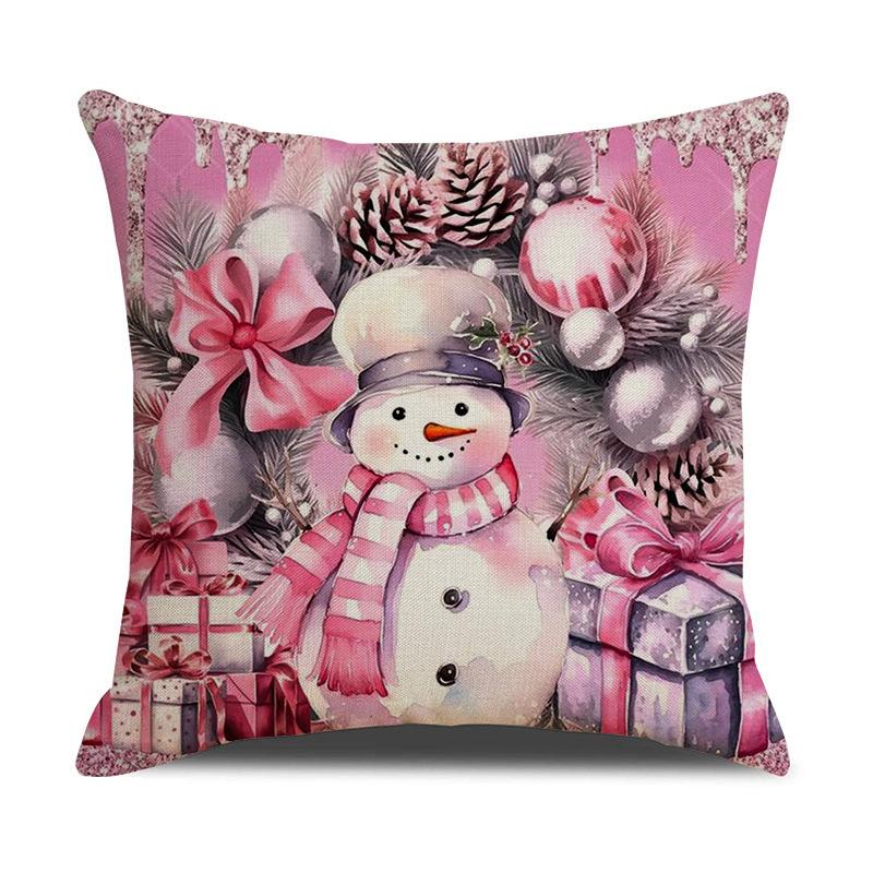1pc Pink Christmas Cushion Cover Snowman Santa Claus Durable Cover 2025 New for Home Ornament Xmas New Year Christmas Decor