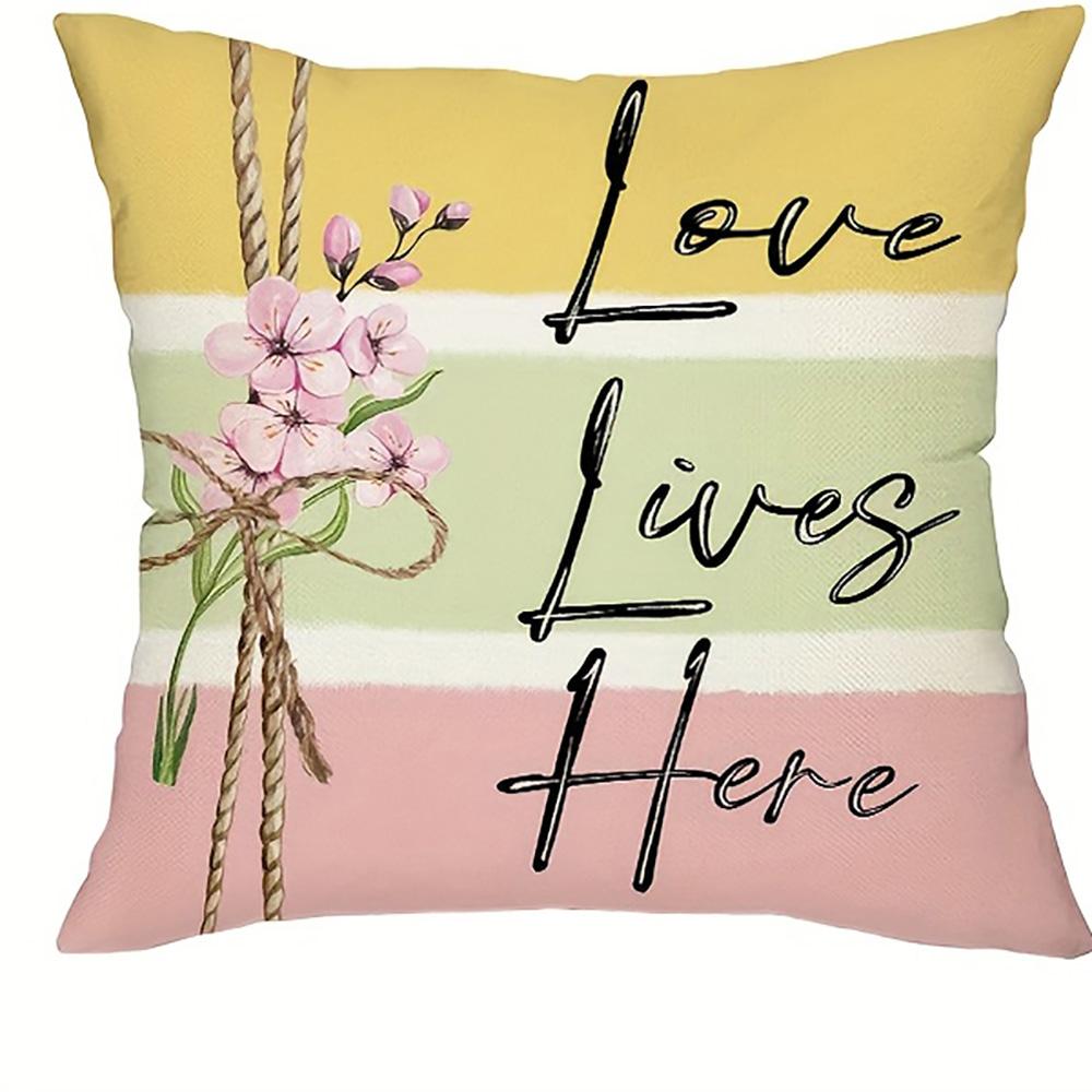 Floral Print Cushion Cover with Inspiring Words Soft Throw Pillow for Living Room Bedroom Home Decor Sofa Decoration xcm 40x40cm