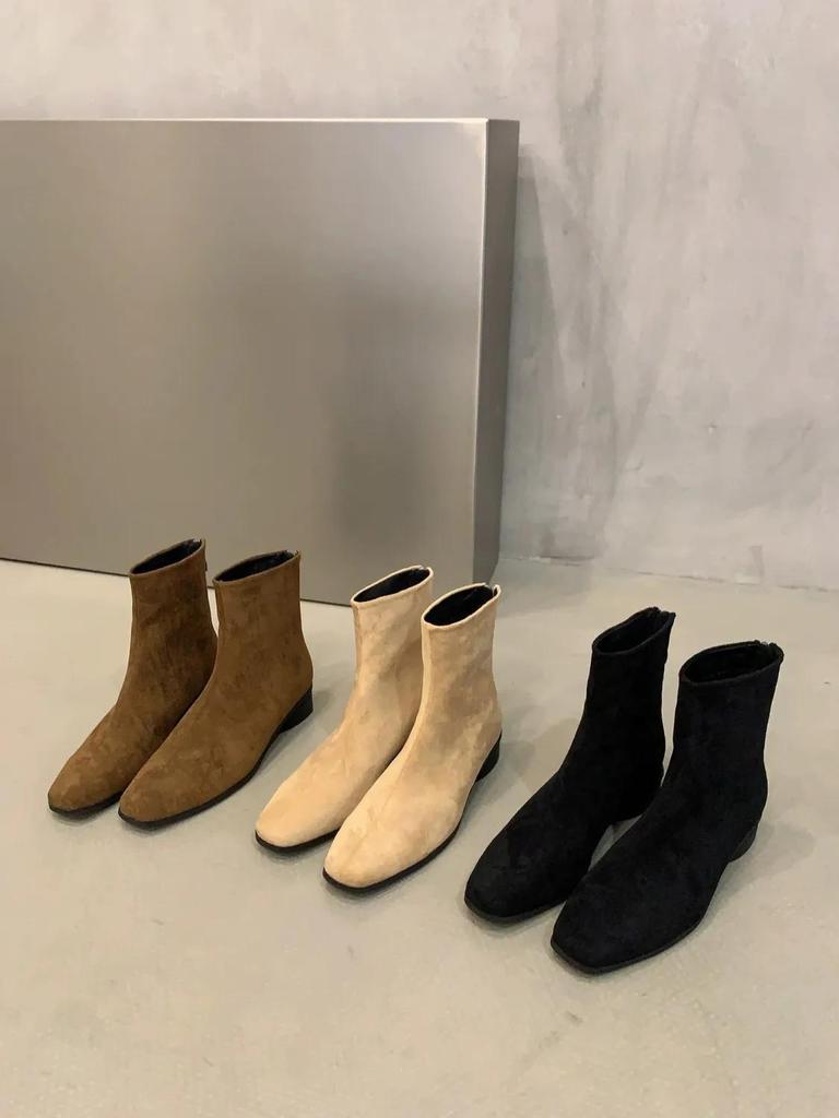Fleece thin boots 2025 new autumn and winter short boots thick heel versatile foreign style suede Korean women's shoes small ankle boots