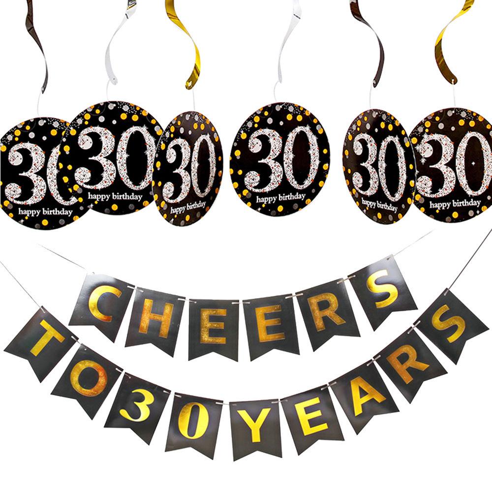 Cheers To The Years Birthday Flag Bronzing Banner 30 To 90 Year Old Party Decoration Spiral Pendant