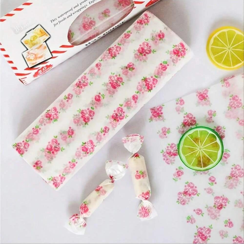 Wax Paper for Sandwiches and Bakery with Heart and Flower Patterns Decorative Food Wrapping Paper for Baking and Packaging