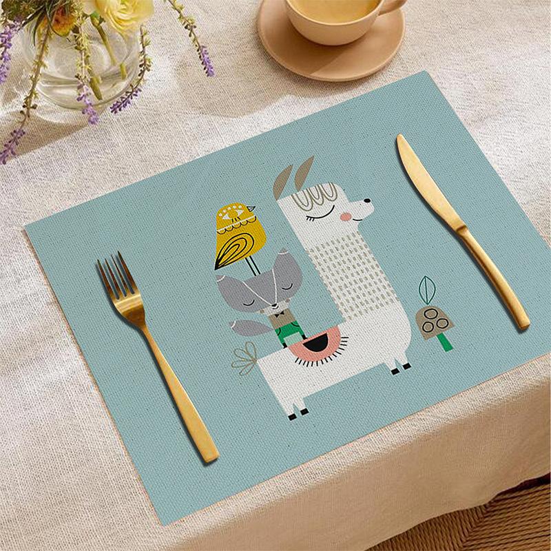 Animal Print Linen Placemat Rabbit Parrot Dragonfly Pattern Desktop Decorations Tableware Non-slip Heat Insulation Mat