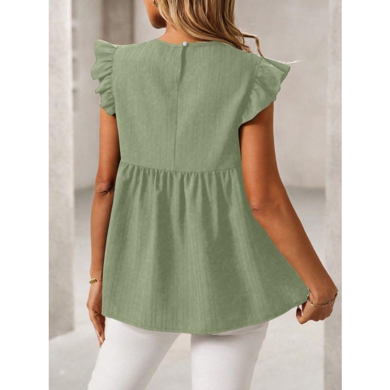 2026 Ethnic Style Embroidered Right Shoulder Flying Sleeve Fashion Casual Short Shirt Women s Top S зелёный