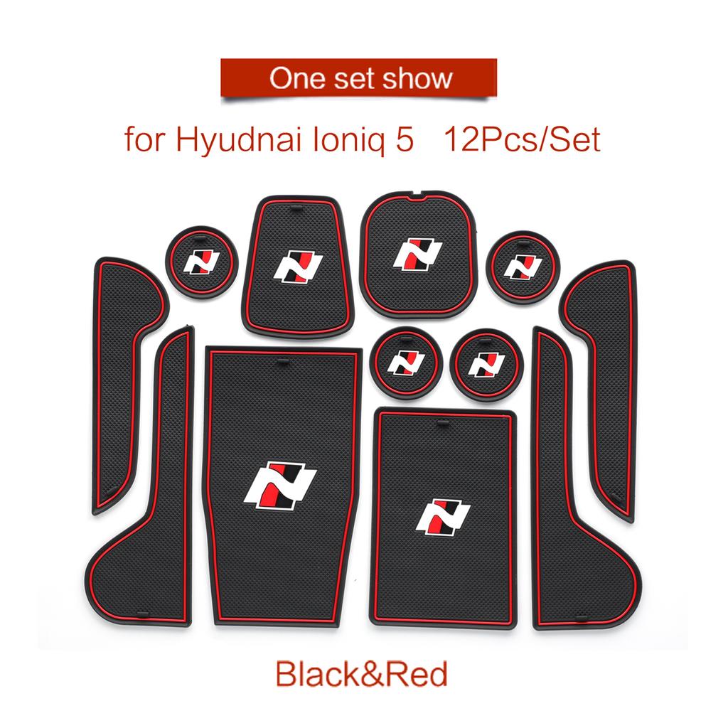 Anti-Slip Gate Slot Mat for Hyundai IONIQ 5 Door Groove Pad Cup Holder Interior Accessories Rubber 12pcs/set