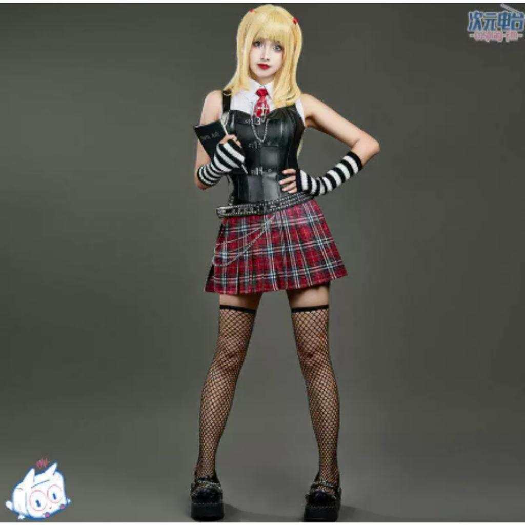 Death Note Cosplay Costume Misa Amane Imitation Leather Sexy Dress  Neck Jewelry Stockings Necklace Uniform Outfit Halloween Wig