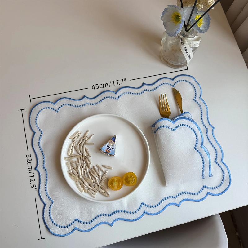 textureCotton Polyester Embroidered Placemat Flower Shape Heat Resistant Table Mat for Dining Room Coffee Bar Decor