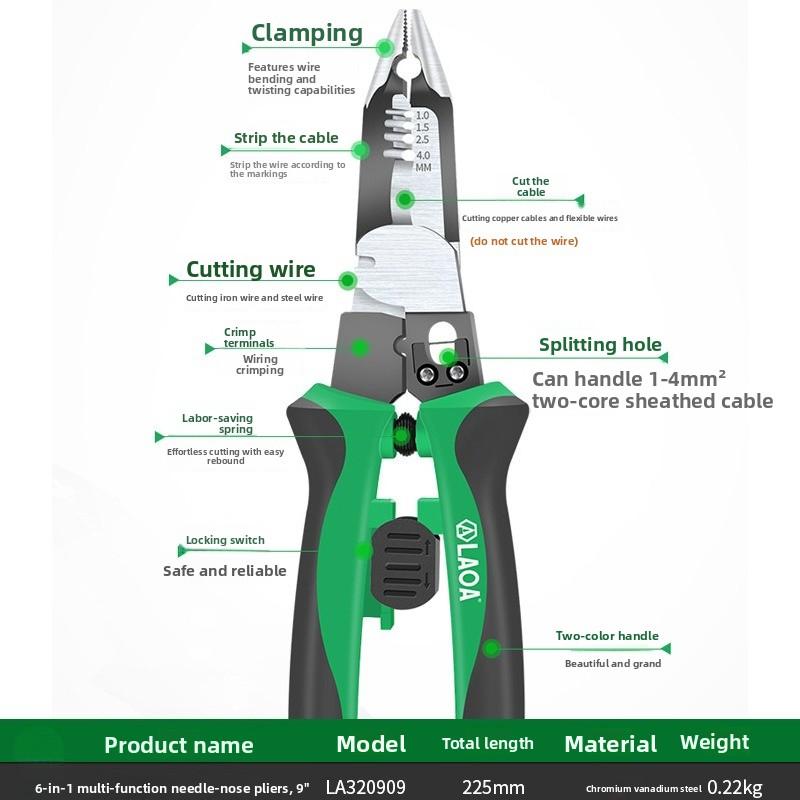 

Multi functional 9-inch pointed wire stripping pliers, cable crimping pliers, mini manual electrician specific pliers