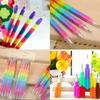 5Pcs/lot Creative Rainbow Stacker Swap Pencils Supplies for Kids Cute Office Stationery Free Sharpening Building Block Style