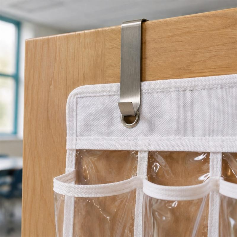 Clear Pocket Wall Storage Set of 2, Hanging Polyester Holder with 15 Front Pockets on Each Panel for Classroom Supplies, Phones and Daily Items