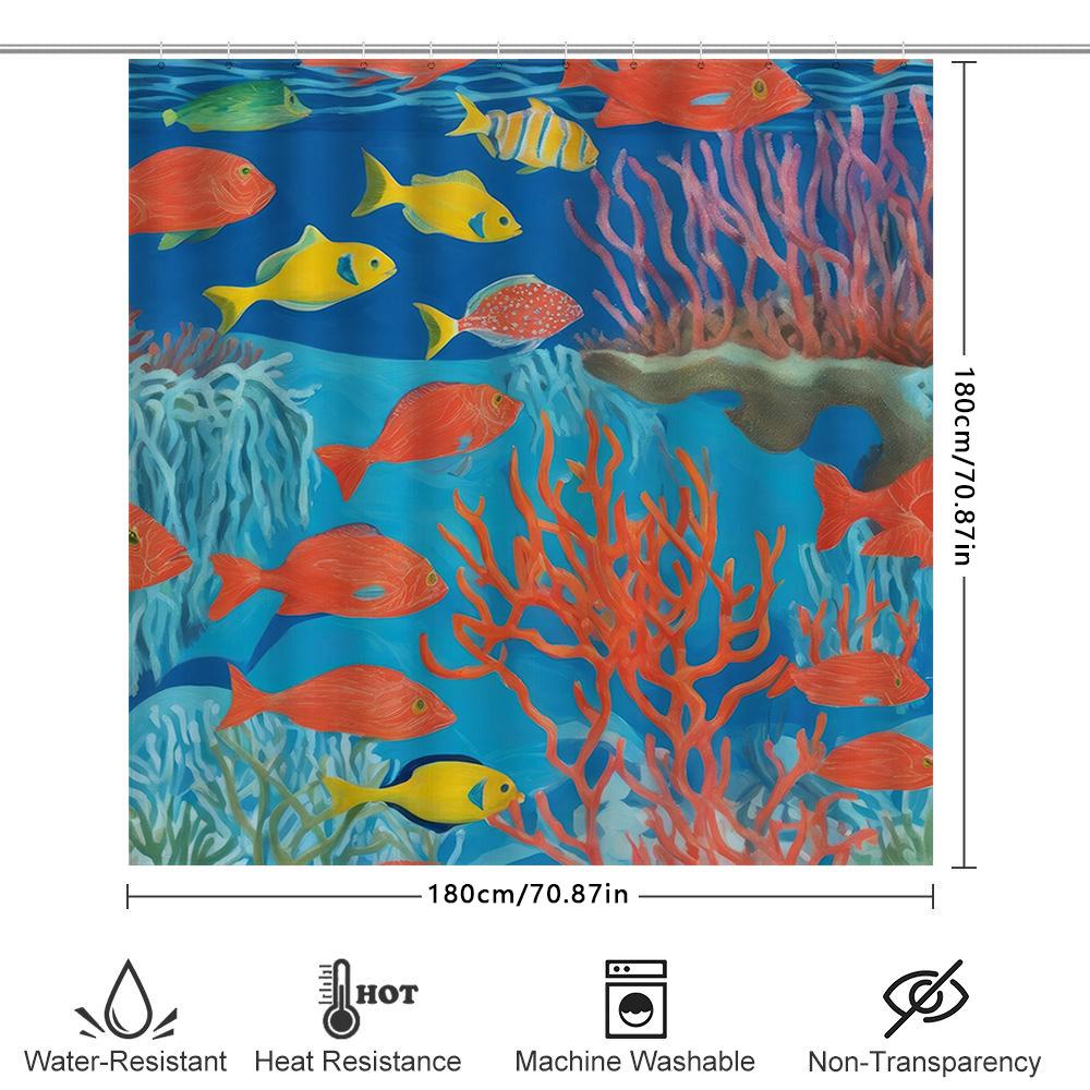 Colorful Fish Coral Blue Waterproof Shower Curtain Home Decor Bathroom Accessory For Kids Bathrooms Adults 72X84In/183Cm X90Cm
