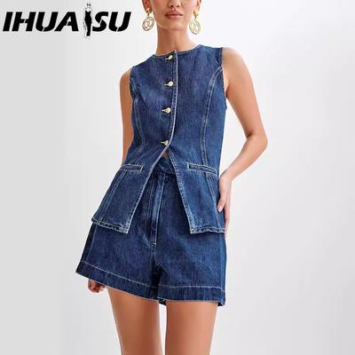 Summer Fashion Casual Sleeveless High-waisted Women's Suit Denim Shorts