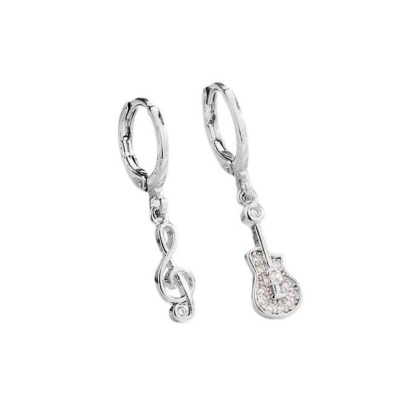 Zirkon Kytara Housle Náušnice Vynikající nástroj Asymetrické náušnice Noty Náušnice Žena