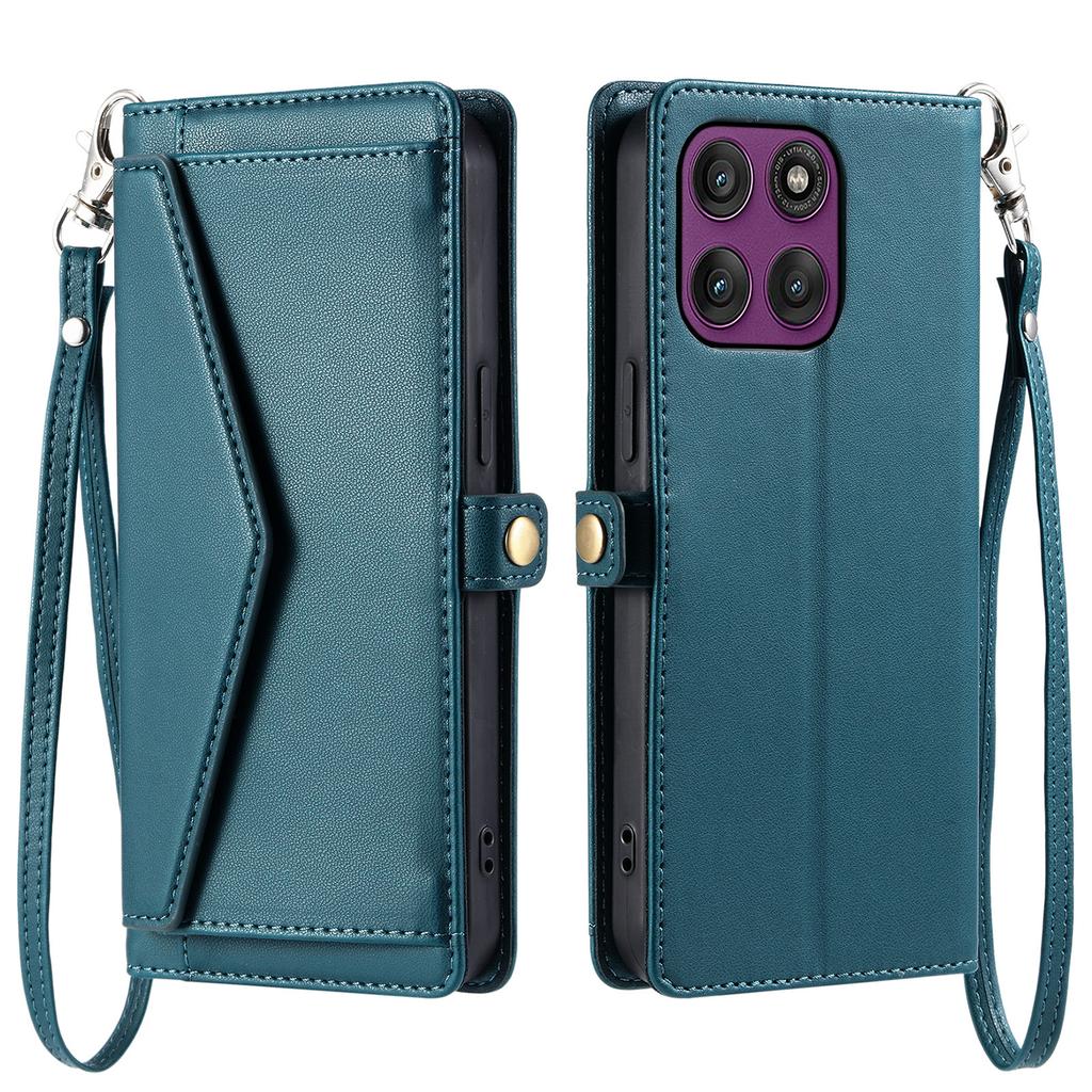 For Motorola Moto G56 5G Leather Case with Wrist Strap Wallet Stand Phone Cover