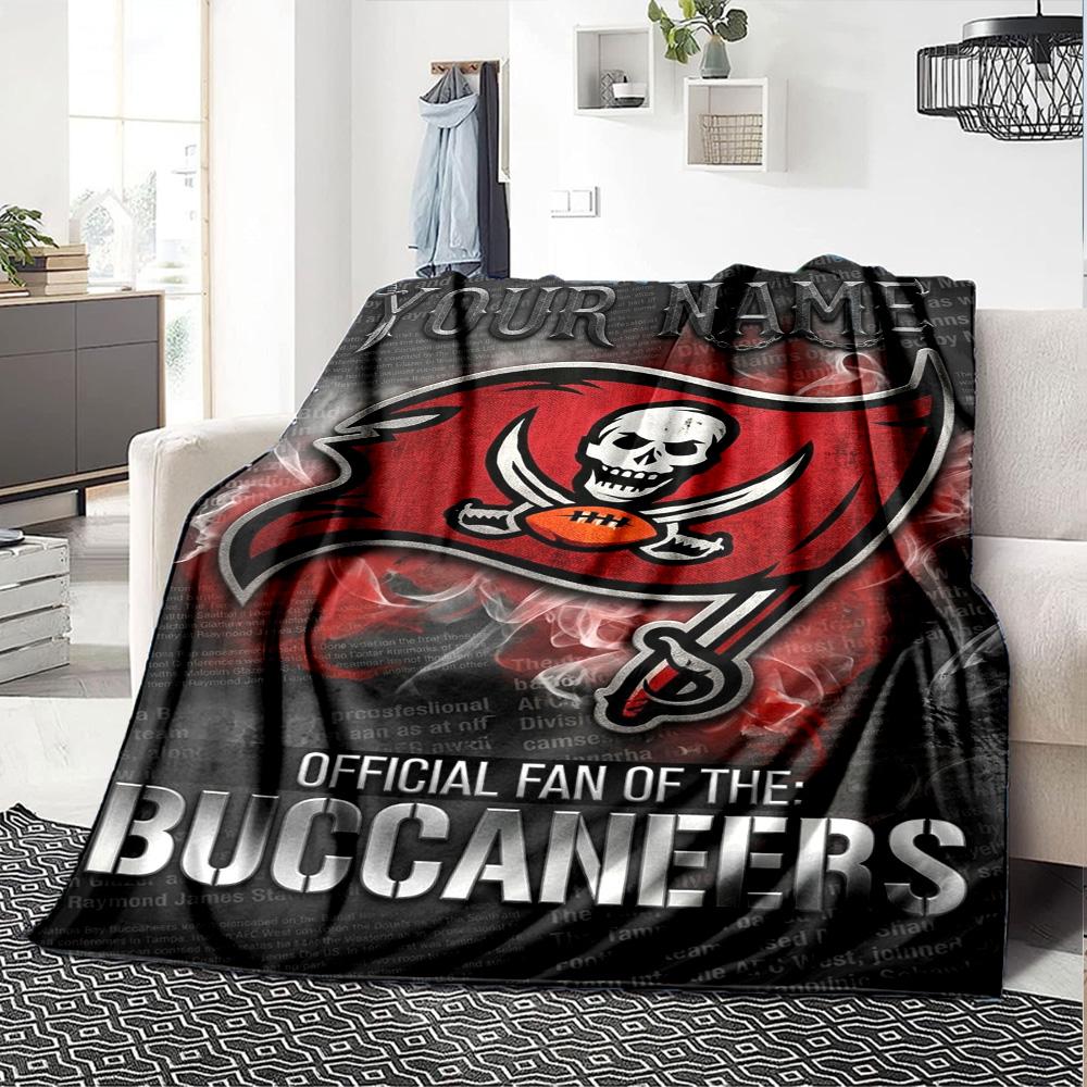Name Custom Tampa Bay Buccaneers Logo Print Flannel Blanket High Quality Warm Comfortable Cover for All Seasons Perfect for Gifts Home Decor