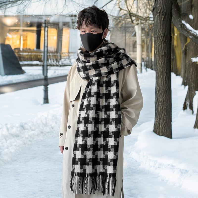 Winter Christmas red atmosphere soft waxy scarf female couple style holiday gift high sense angola red plaid shawl