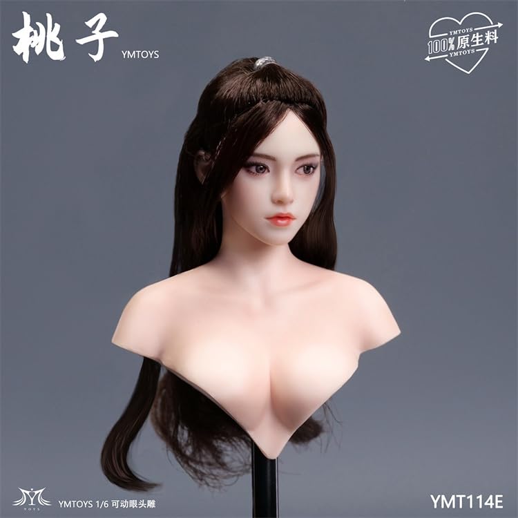 [TOYBARJAPAN] 16 Scale Action Figure Head for TBLeague Body, YMTOYS YMT114 Momoko, Pearl White Skin, Movable Eyes, Asian Beauty Female Head (Body and