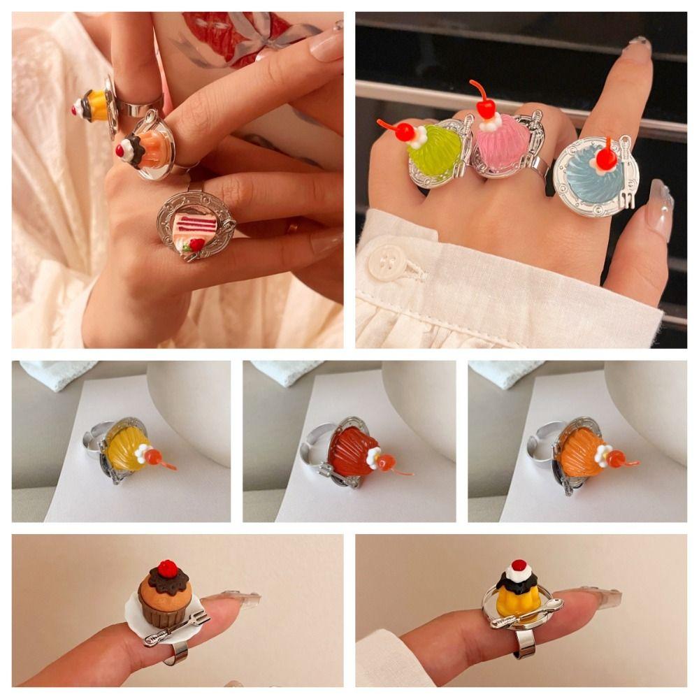Spoon Mousse Cake Rings Open Jelly Finger Ring Fashion Adjustable Dessert Ring  Couples