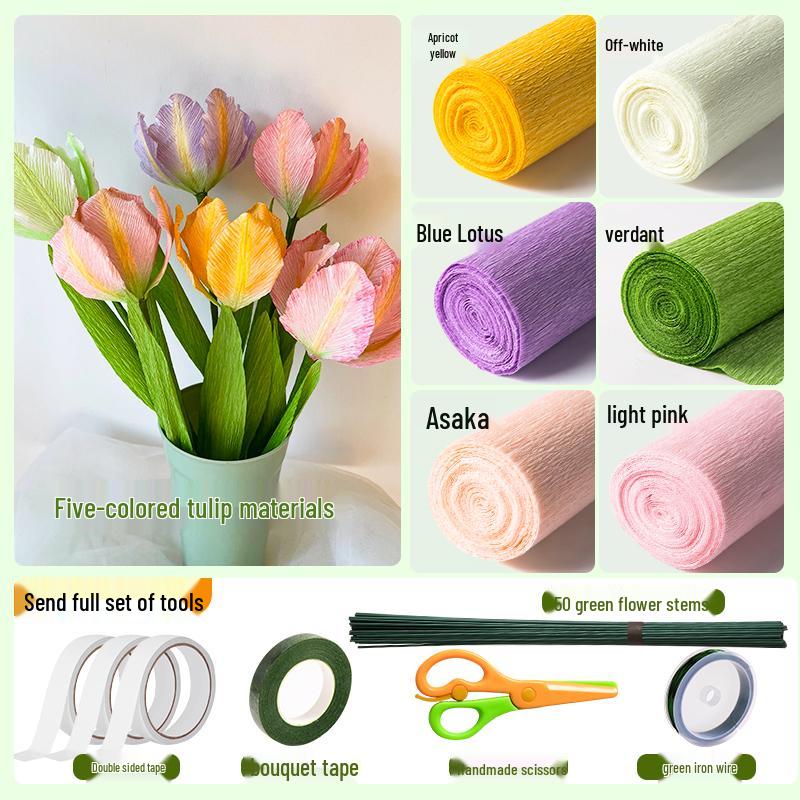 Packung dickes grünes Krepppapier für handgefertigte 3D-Blumen, ideal für Bastelarbeiten in Grundschule und Kindergarten