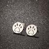 Cute Pet Dog Paw Print Stud Earrings Mini Golden Color Sweet Stainless Steel Ear Studs For Women Girls Fashion Zircon Gifts