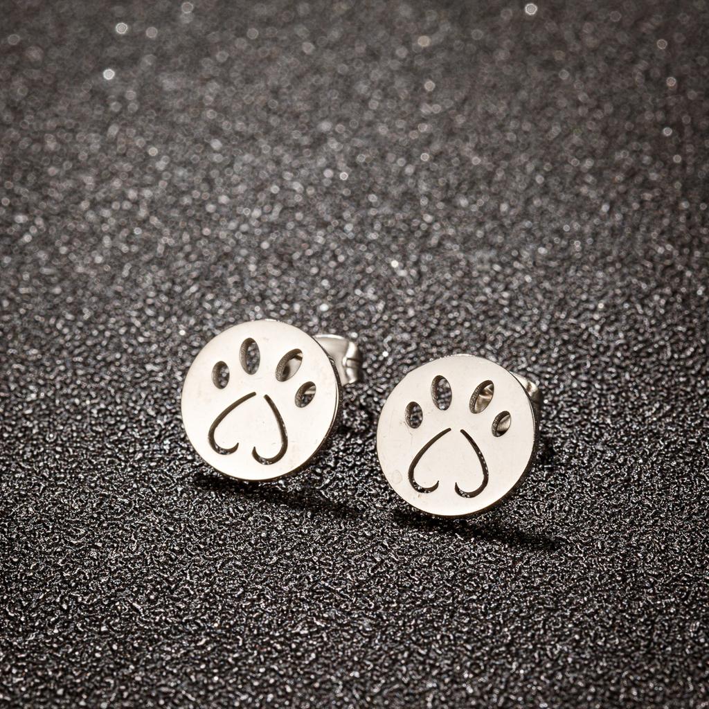 Cute Pet Dog Paw Print Stud Earrings Mini Golden Color Sweet Stainless Steel Ear Studs For Women Girls Fashion Zircon Gifts