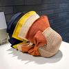 Chapeau seau d'été en tricot style japonais pour femme avec nœud, grand bord, pliable, protection solaire, couvre-visage