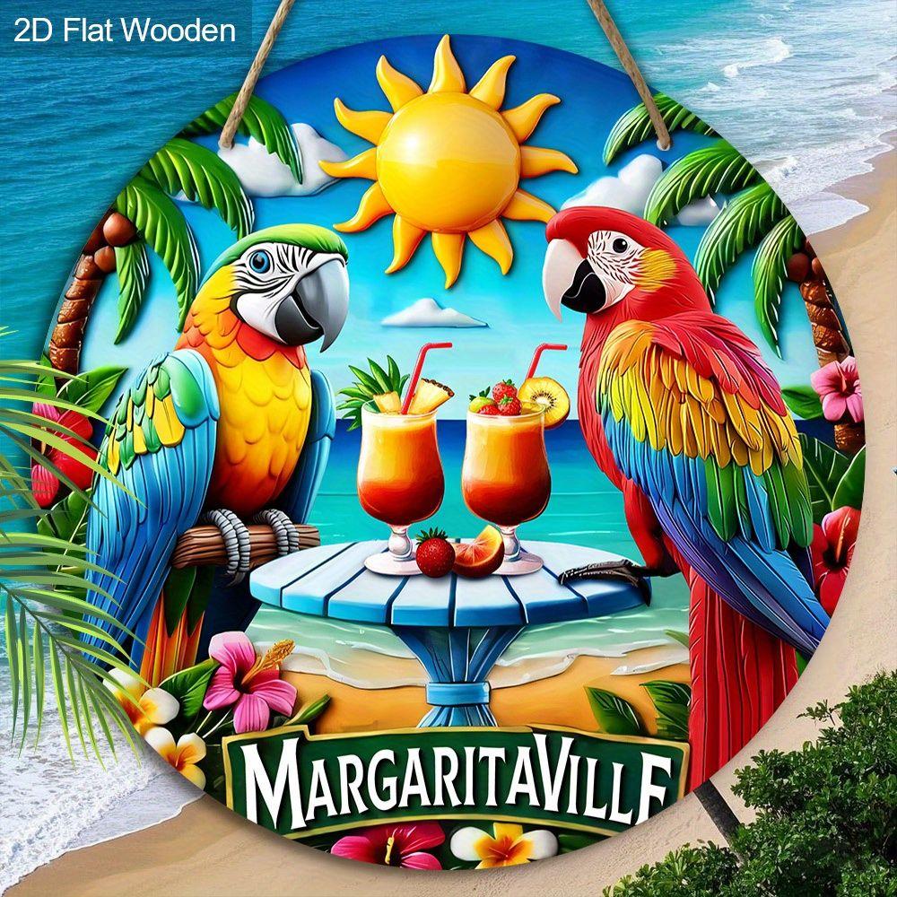 2D Flat Hanging Decorative Signs,interior Wall or Door Decoration,garden Decoration,the Pattern Is Seaside Parrots,a Housewarming Gift for Friends