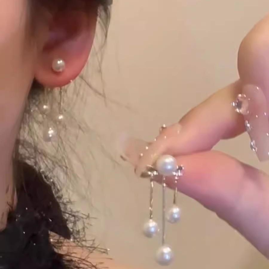 S silver needle zircon pearl earrings women's niche butterfly stud earrings versatile temperament earrings