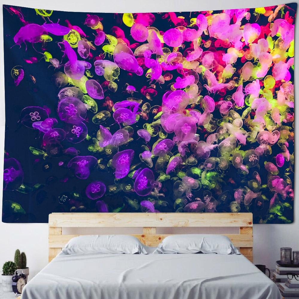 Underwater Jellyfish Wall Tapestry, Dreamy Cartoon Style, Children's Room Background Poster, Home Decoration Mural, Bed Sheets