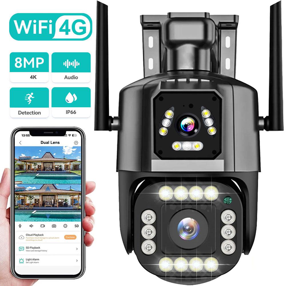 

4G/WiFi IP-камера 8MP 4K Lens Dual Screens Network Monitor Smart Home Outdoor PTZ CCTV Camers V380 Pro Security Protection WiFi Cam No Card білий