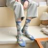 Blue Socks Flower Print Vintage Long Socks Women Japanese Fashion Harajuku Retro Streetwear Sweet Girls Kawaii Cute Crew Socks