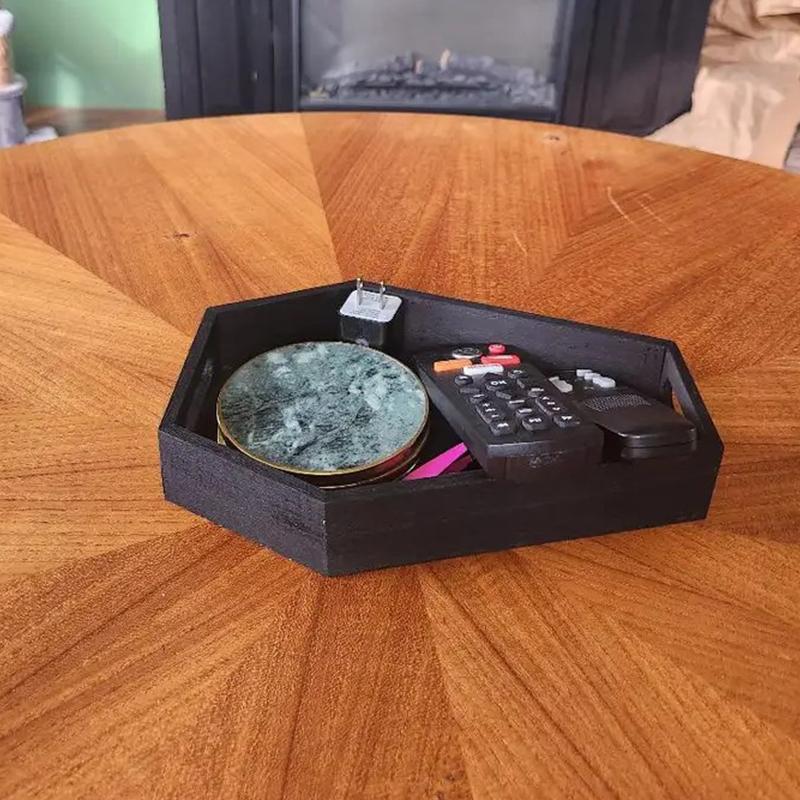 Gothic Coffin-Shaped Wooden Storage Box Black Coffin Makeup Organizer Tray Cosmetic Holder Home Office Decor Halloween