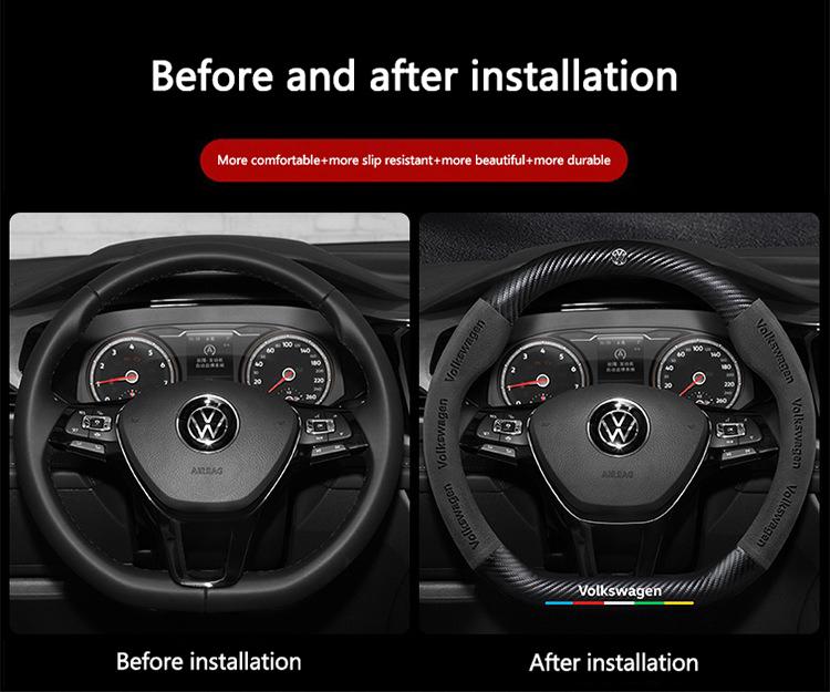 Valve Stems Caps 38cm Carbon Fiber Leather Car Steering Wheel Cover Anti Slip For Volkswagen VW Passat Touran Tiguan MK8 Polo At zq8