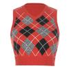 Womens Casual Plaid Knitted Tank Top  Knitwear Preppy Style V-Neck Vest Sweater