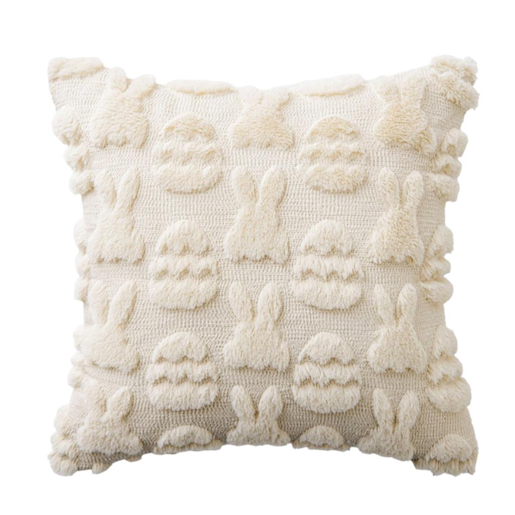 Easter Bunny 3d Embroidered Tufted Pillowcase For Living Room And Bedroom, Removable And Washable Pillowcase