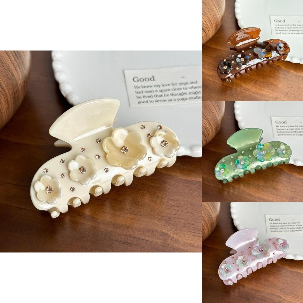 Elegant Floral Design Medium Acetate Hair Clip With Sparkling Diamonds For Women