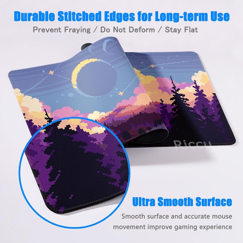 Pixel Art Cloudy Sky Mousepad Cute Mouse Pad Kawaii XXL E-Sports Desk Pad Extended Gaming Keyboard Mat Large Pink purple DeskMat