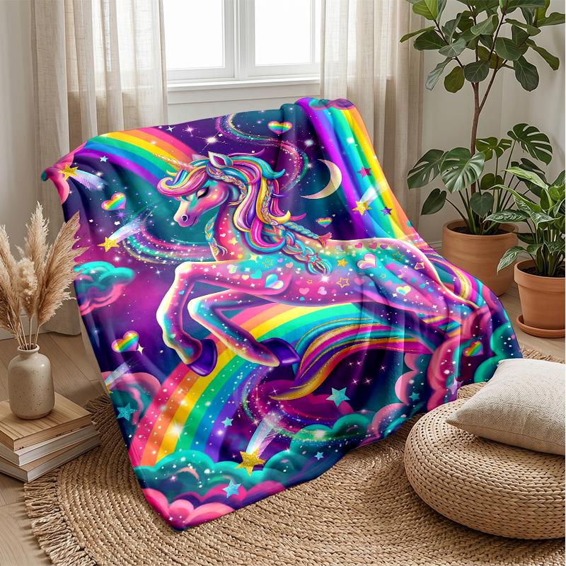 Rainbow unicorn clouds Theme blanket Lightweight Warm Flannel Blanket Decorative Throw Blanket for Home Decoration