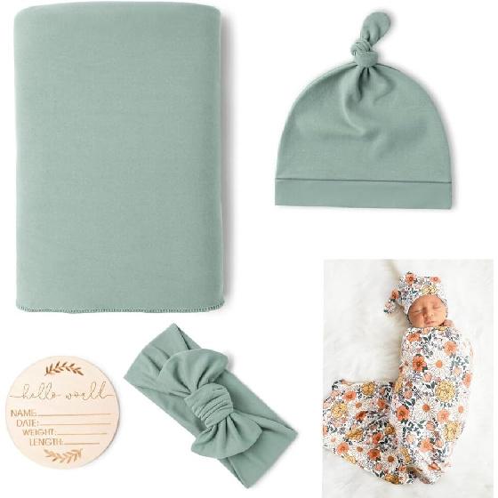Baby Swaddle Set Newborn Hat Headband Beanie Swaddling Blanket Newborn Infant Swaddle Hat Baby Blankets for Baby Girl Boy
