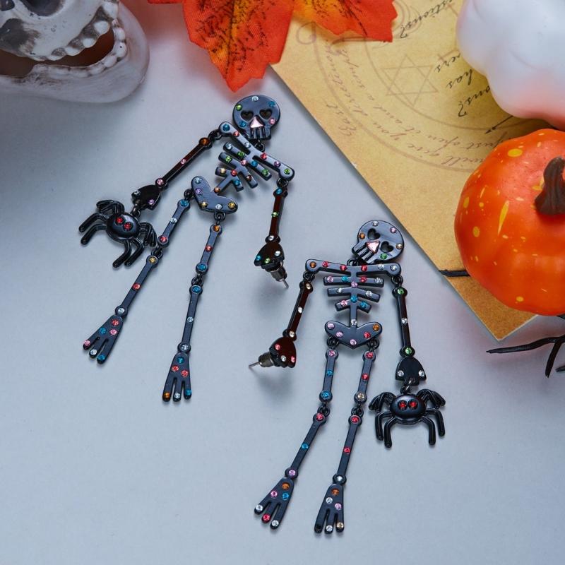 Skull Stud Drop Earrings Pair, Halloween Alloy Statement Jewelry for Costume Styling, Stage Looks and Theme Parties