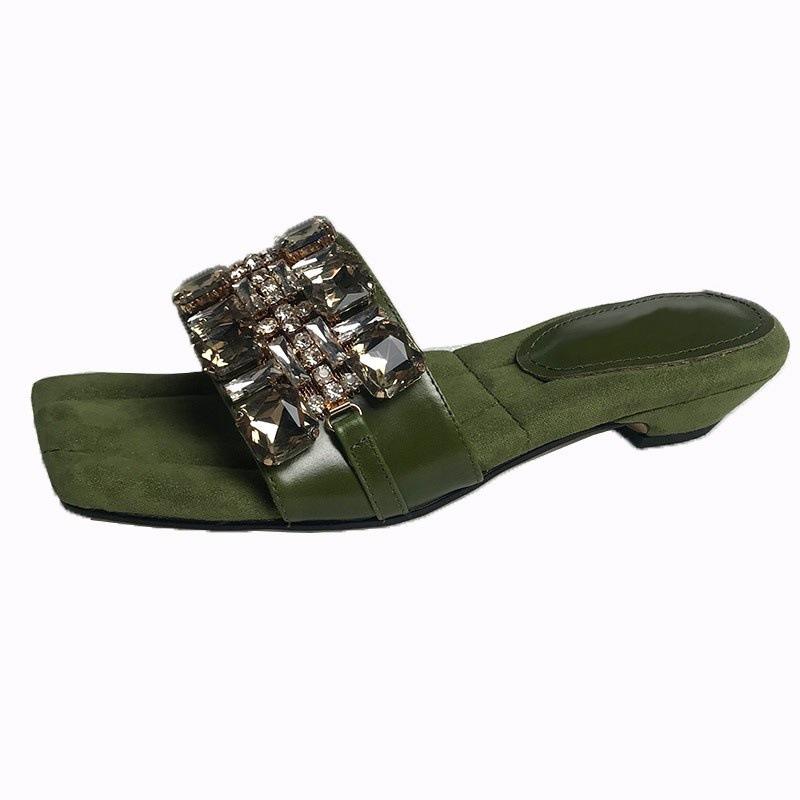 2025 Bonbonfarbe Oberbekleidung Damen Schleife Temperament eckige Zehenpartie Fee offene Zehenpartie coole Slipper Strass französisch