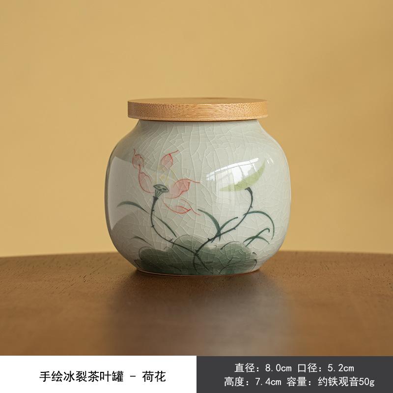 

Hand drawn ceramic lotus small tea jar sealed jar dried fruit coffee storage empty jar
