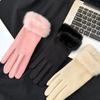 Solid Color Suede Gloves  Women Winter Gloves Casual Cycling Mittens  Skiing