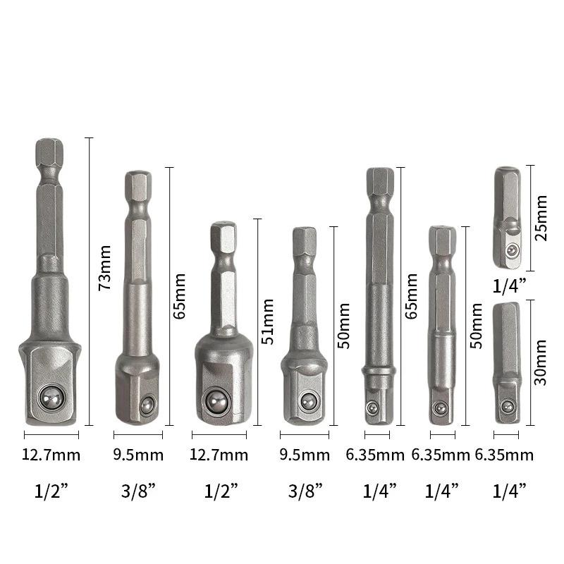 8Pcs Impact Socket Adapter Set, 1/4 3/8 1/2 Hex Shank Square Nut Driver Extension Bit Set For Power Drill Impact Driver Tool